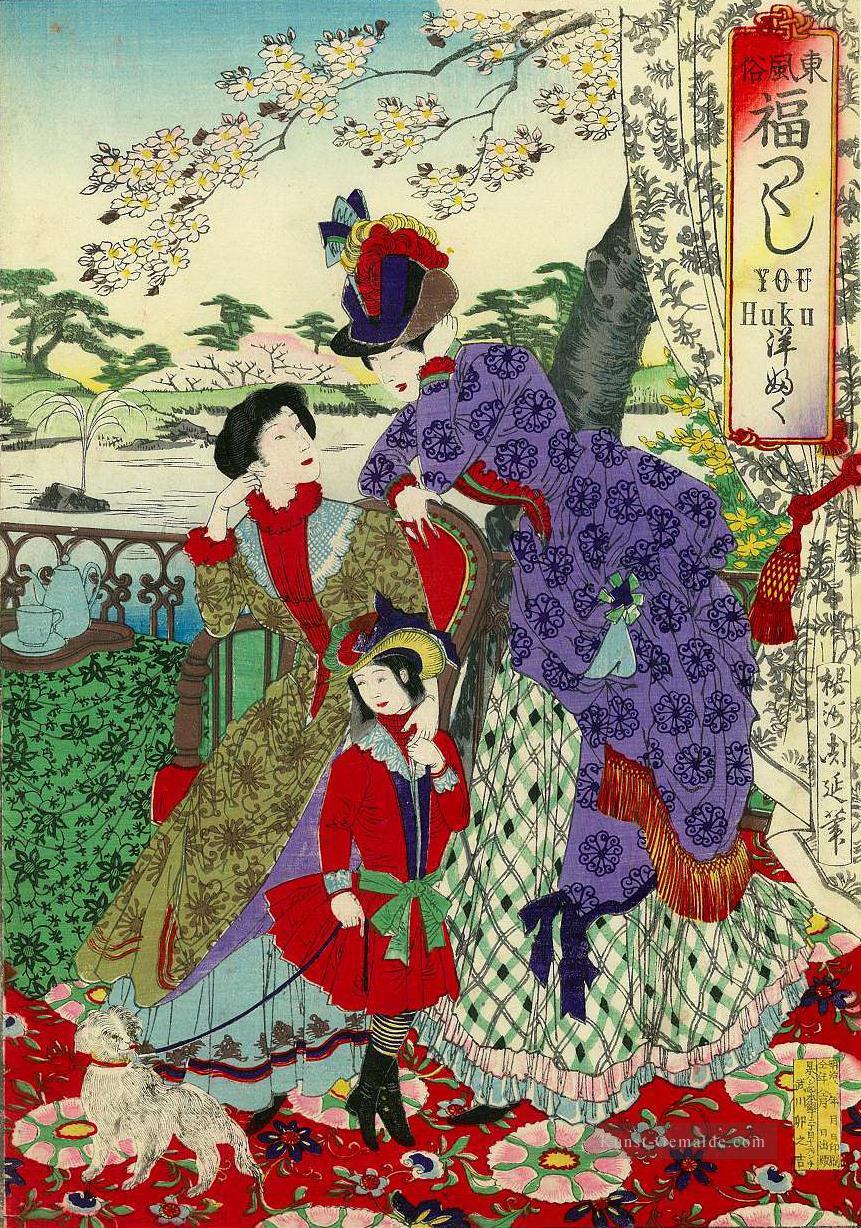 Japanische Frauen in westlicher Kleidung Toyohara Chikanobu Ölgemälde